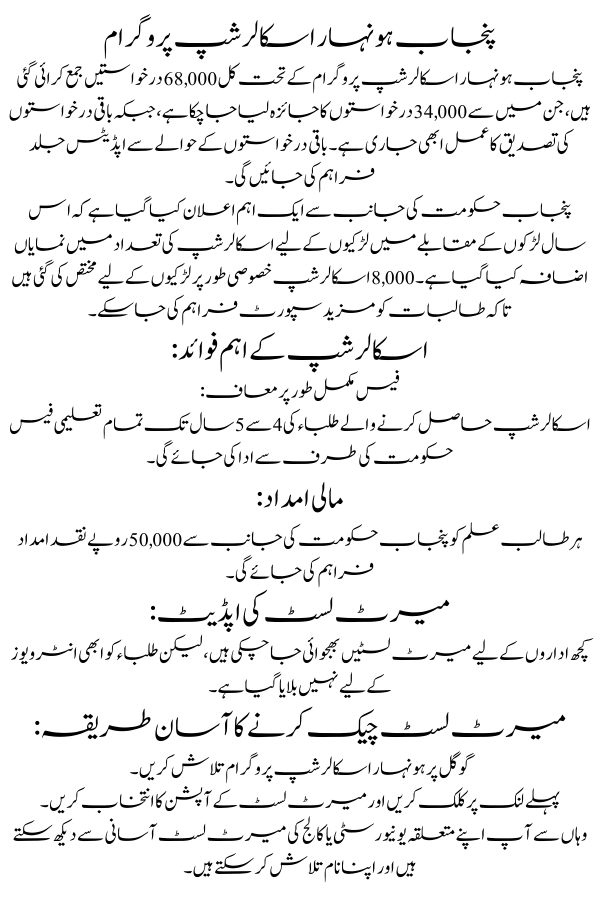 Punjab Hoonhar Scholarship Program