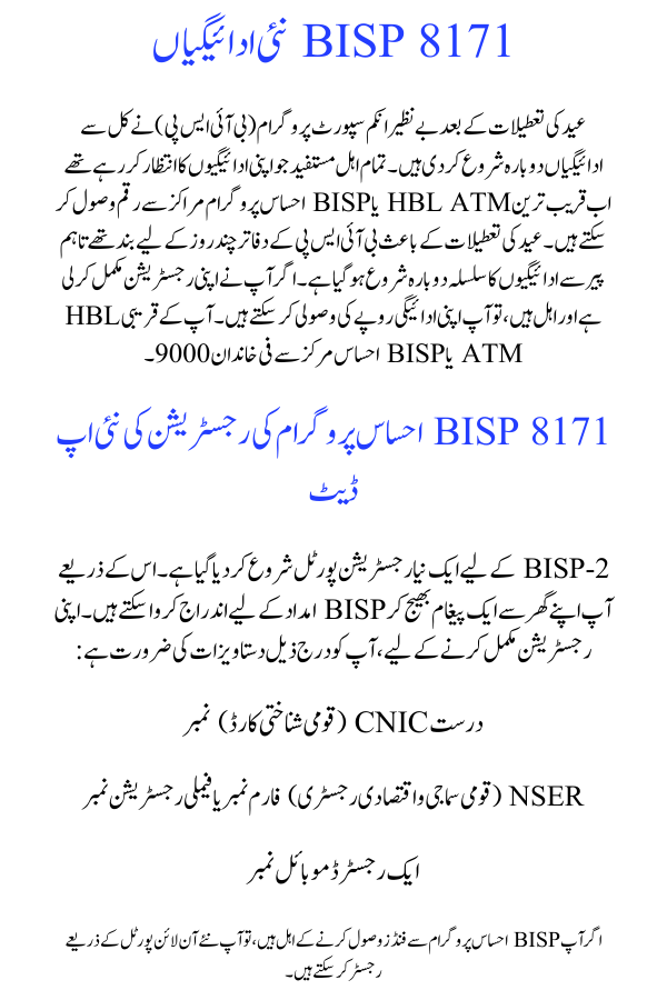 BISP 8171 New Payments: