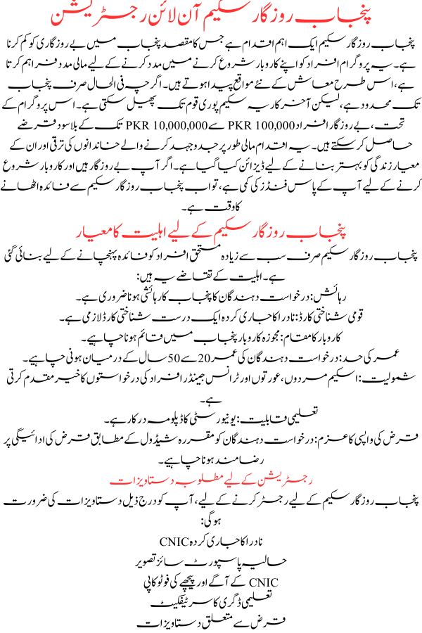 Punjab Rozgar Scheme Online Registration 